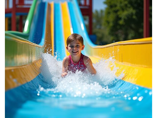 Children playing on a thrilling water slide