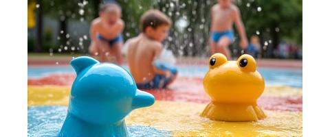 Animal shaped water sprayers on splash pad