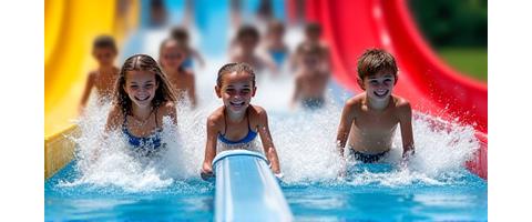 Multi-lane racer water slide with kids