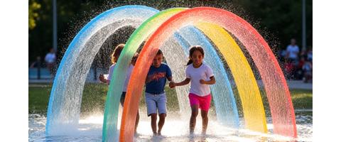 Colorful rainbow water arches