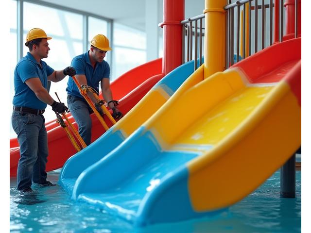 Team installing a children's water slide